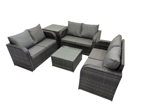 Fimous Rattan Garden Outdoor Furniture Set Love Sofa Square Coffee Table Set with Side Table Dark Grey Mixed