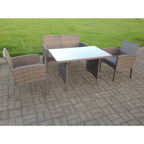 Fimous 4 Seater Grey Mixed Rattan Sofa Set Dining Table Garden Furniture Outdoor Patio