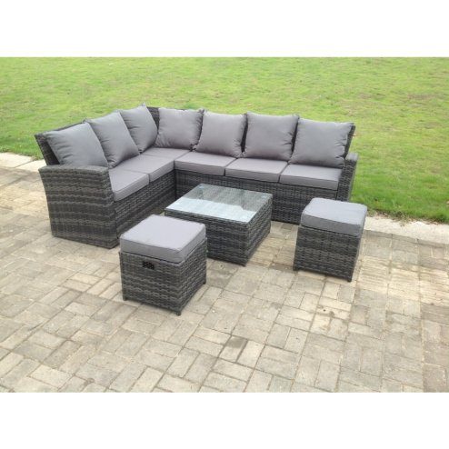 Fimous 8 Seater High Back Rattan Garden Furniture Set Corner Sofa With Square Coffee Table Footstool