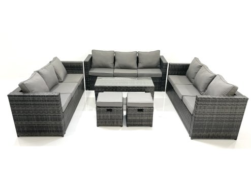 Fimous Outdoor Garden Furniture Set 11 Seater Rattan Sofa Set with Coffee Table 2 Small Footstools Dark Grey Mixed