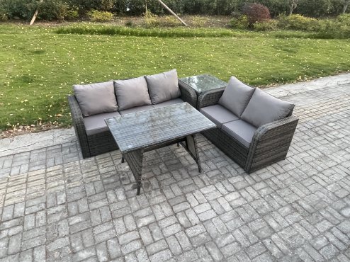 Fimous High Back PE Rattan Sofa Set Outdoor Garden Furniture Dining Table Set Love Sofa 3 Seater Sofa Side Table