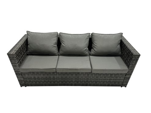 Fimous Outdoor Rattan Rectangular Coffee Table Corner Sofa Sets Garden Furniture Set with 2 Big Stools Dark Grey Mixed