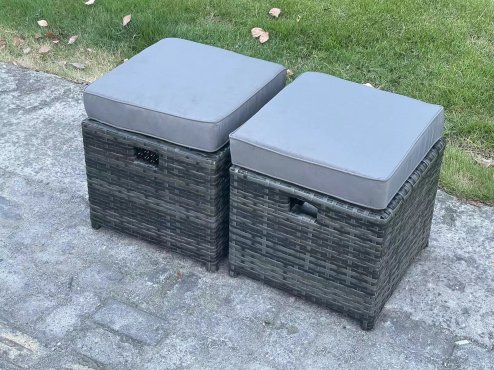 Fimous Wicker Rattan Garden Furniture Sofa Set with Rectangular Coffee Table Double Seat Sofa 2 Small Footstool 6 Seater Outdoor Rattan Set Dark Grey Mixed