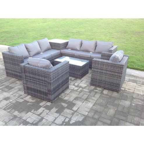 Fimous 8 Seater PE Wicker Outdoor Rattan Garden Furniture Sets Lounge Chair 2 Coffee Table