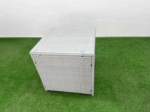 Fimous PE Rattan Garden Furniture Set Reclining Chair Sofa Lounge Sofa Set Oblong Coffee Table Side Table 2 Small Stools Light Grey