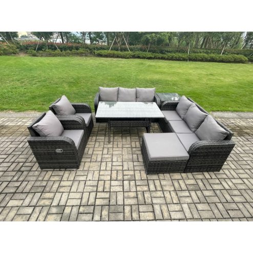 Fimous 7 Piece Rattan Garden Furniture Set with Patio Sofa Rectangular Dining Table Big Footstool Side Table Indoor Conservatory Patio Set