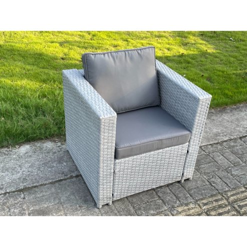 Fimous Light Grey Rattan Single Chair Patio Outdoor Garden Furniture With Thick Seat And Back Cushion