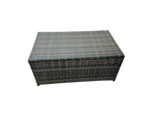 Fimous Outdoor Love Sofa Coffee Table Set Garden Rattan Furniture Set 5 Seater with 2 Side Tables Big Stool Dark Grey