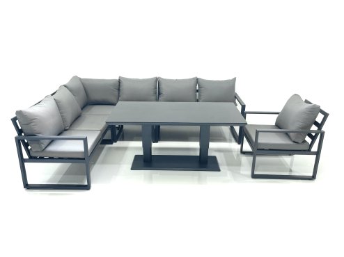 Fimous Aluminum Outdoor Garden Furniture Set Corner Sofa Chair Adjustable Rising Lifting Dining Table Sets Dark Grey