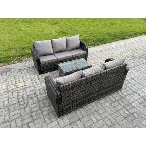 Fimous Outdoor Garden Furniture Sets 6 Seater Wicker Rattan Furniture Sofa Sets with Rectangular Coffee Table 3 Seater Sofa