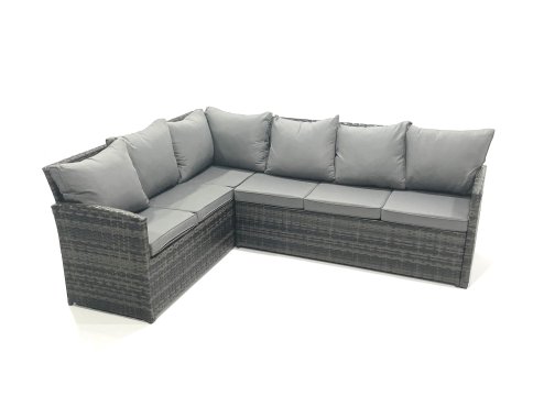 Fimous 12 Seat Rattan Garden Furniture Corner Sofa Set Outdoor Patio Sofa Chair Table Set with 2 Small Footstools 2 Big Footstools Dark Grey Mixed