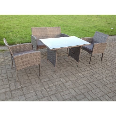Fimous 4 Seater Grey Mixed Rattan Sofa Set Dining Table Garden Furniture Outdoor Patio