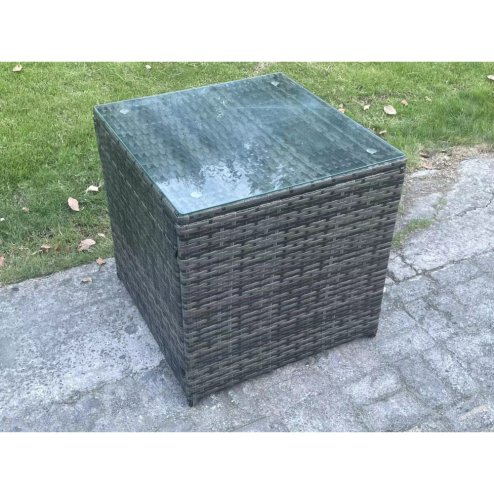 Fimous Rattan Garden Furniture Set with Oblong Rectangular Dining Table Side Table 9 Seater Outdoor Lounge Sofa Set Dark Grey Mixed