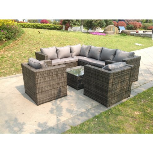 Fimous 8 Seater Corner Rattan Sofa Set Coffee Table Chair Garden Furniture Outdoor