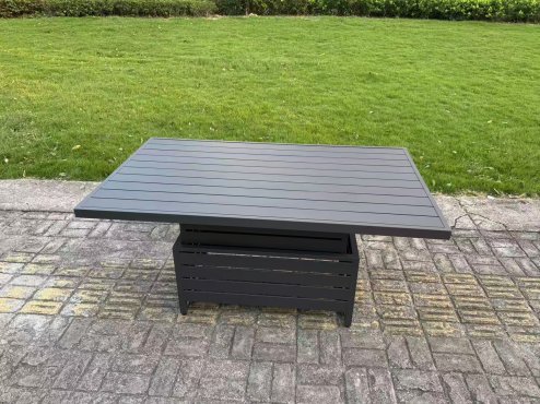 Fimous Aluminum Outdoor Patio Furniture Set Modern Patio Conversation Sets with Adjustable Rising Lifting Dining Table Big Footstool Side Table Dark Grey