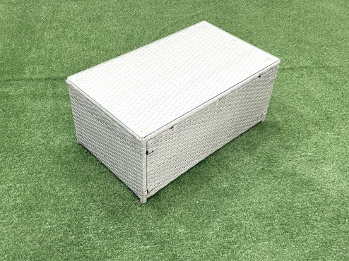 Fimous 6 Pieces Rattan Garden Furniture Set Outdoor Garden Sofa Chair Coffee Table Set with Side Table 2 Big Footstools Light Grey Mixed