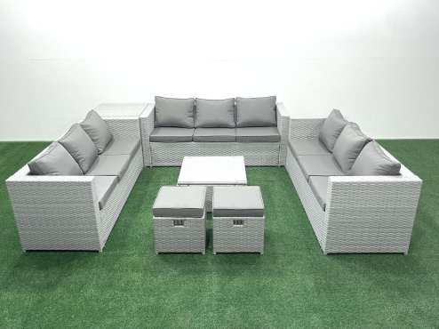 Fimous Rattan Garden Outdoor Furniture Set 11 Seater Rattan Garden Sofa Set with 2 Small Footstool Side Table Light Grey Mixed