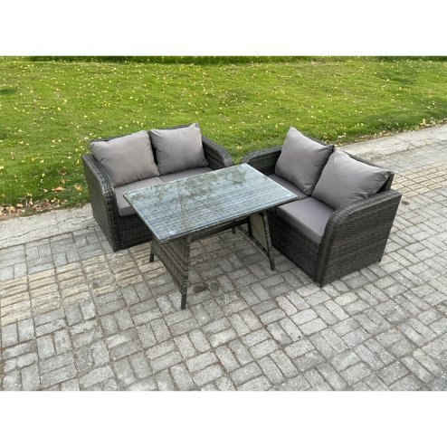 Fimous Outdoor Garden Furniture Sets 3 Pieces Wicker Rattan Furniture Sofa Sets with Rectangular Dining Table Love Sofa