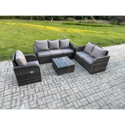 Fimous Rattan Garden Furniture 4 Piece Patio Set With Table Sofa Square Coffee Table Reclining Chair Loveseat sofa