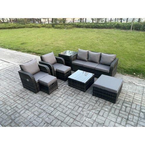 Fimous Patio Garden Furniture Sets Wicker 8 Seater Outdoor Rattan Furniture Sofa Sets with Square Coffee Table Side Table 3 Footstools