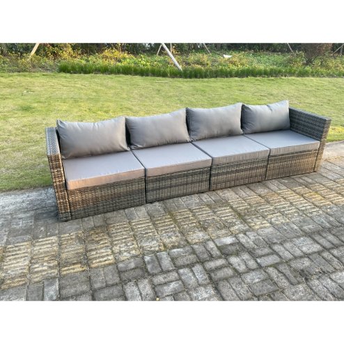 Fimous 4 PC Modular Rattan Garden Furniture Sofa Set Corner Sofa And Armless Sofa