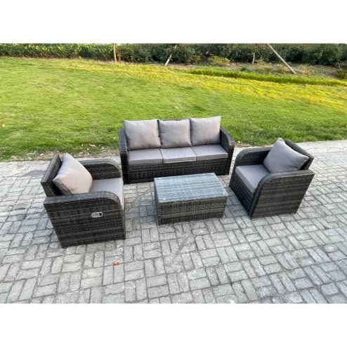 Fimous Outdoor Rattan Garden Furniture Set 5 Seater Patio Lounge Sofa Set with Rectangular Coffee Table Dark Grey Mixed