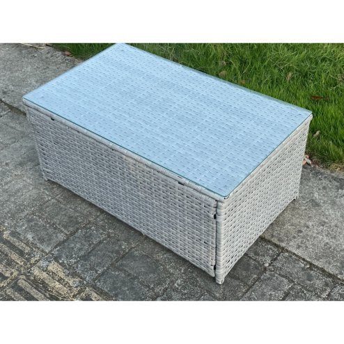 Fimous Light Grey Lounge Outdoor PE Rattan Garden Furniture Set Wicker Sofa Set Oblong Coffee Table With 2 Armchair