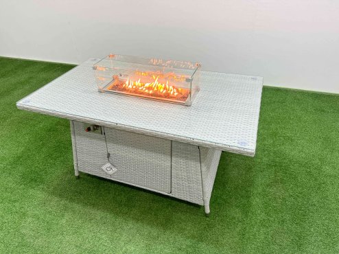 Fimous 10 Seater Poly Rattan Outdoor Garden Furniture Firepit Dining Table Sofa Set Patio 3 Seater Sofa Reclining Chair 3 Seater Sofa 3 Stools Side Table Light Grey