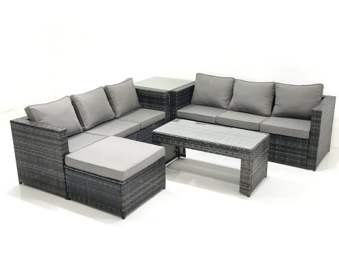 Fimous Garden Outdoor Rattan Furniture Set with Sofa Coffee table Big Footstool Side Table Dark Grey Mixed