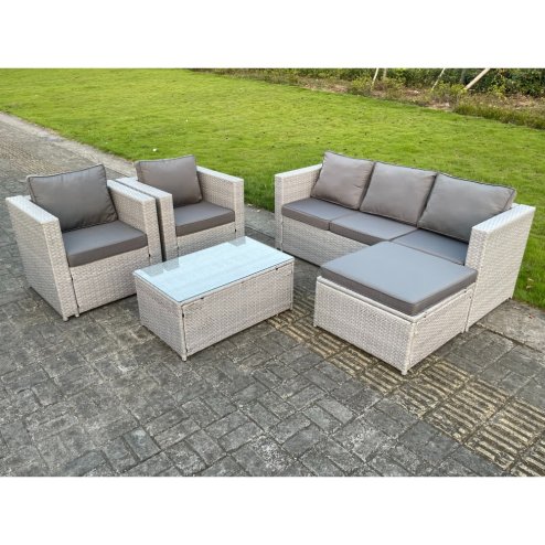 Fimous Light Grey Lounge Outdoor PE Rattan Garden Furniture Set Wicker Sofa Set Oblong Coffee Table With 2 Armchair