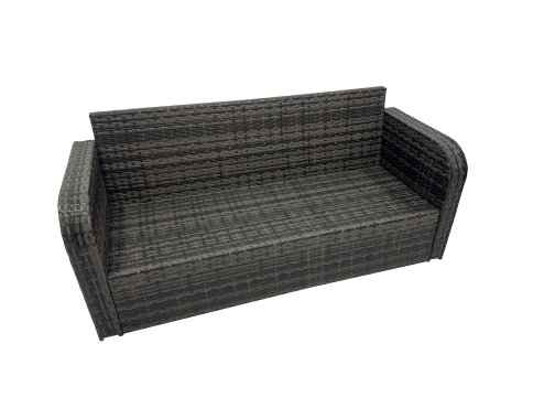Fimous Rattan Garden Outdoor Furniture Set 3 Seater Sofa Square Coffee Table Set with 3 Stools Dark Grey Mixed