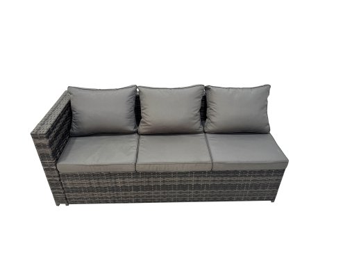 Fimous Outdoor Corner Sofa Chair Dining Table Set Garden Rattan Furniture Set 9 Seater with Side Table Big Stool Dark Grey