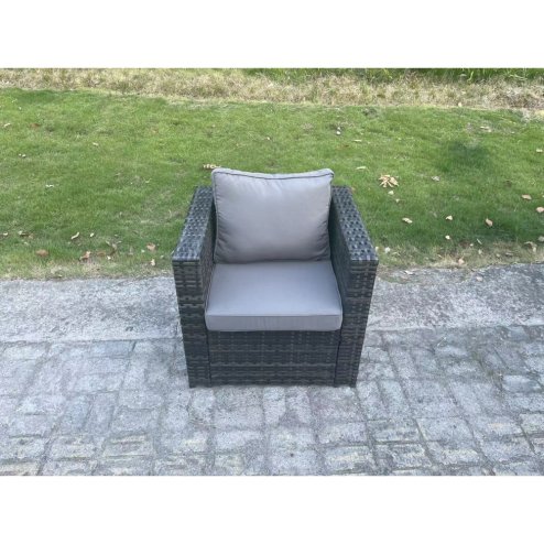 Fimous 8 Seater Outdoor Lounge Sofa Garden Furniture Set Patio Rattan Rectangular Dining Table Chair with Big Footstool Dark Grey Mixed