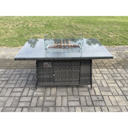 Fimous Garden Patio Furniture Wicker Rattan Gas Fire Pit Table and Sofa Chair set Dark Grey Mixed