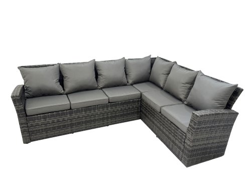 Fimous Rattan Garden Furniture Set Outdoor 11 Seater Patio Dining Corner Sofa Sets with Dining Table Chair Dark Grey Mixed