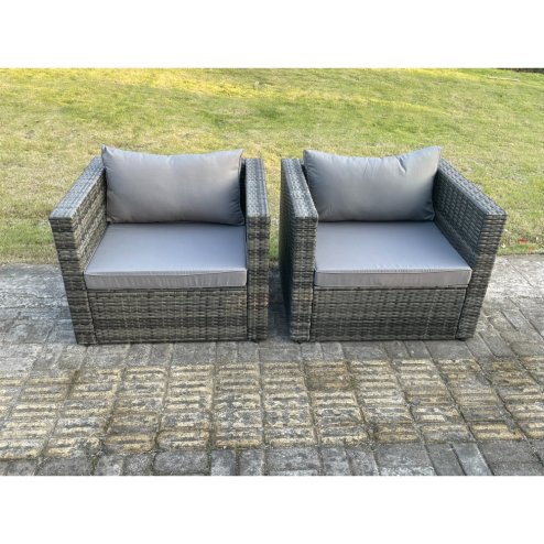Fimous 2 PC Outdoor Rattan Single Sofa Chair Garden Furniture With Seat and Back Cushion Dark Grey Mixed