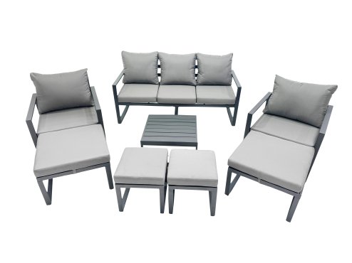 Fimous Outdoor Garden Furniture Set Aluminium Lounge Sofa Square Coffee Table Sets with 4 Stools Dark Grey