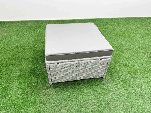 Fimous PE Rattan Lounge Sofa Set 11 Seater Outdoor Garden Furniture Set with Adjustable Lifting Dining or Coffee Table 3 Seater Sofa 2 Big Footstools Side Table Light Grey