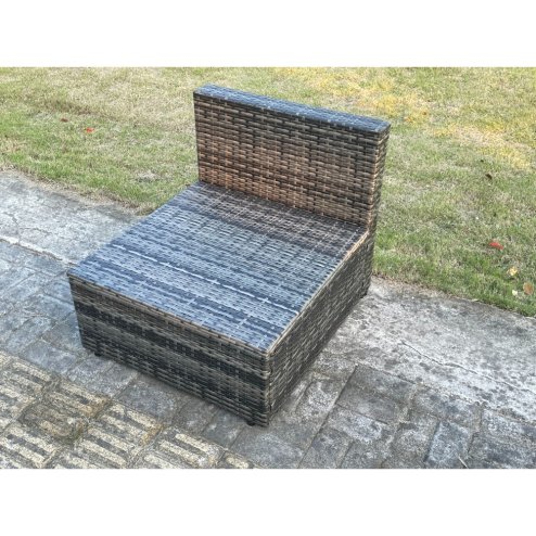 Fimous Outdoor Rattan Armless Sofa Chair Garden Furniture With Seat and Back Cushion Dark Grey Mixed