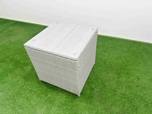 Fimous 4 Seater Outdoor Love Sofa Set Rattan Garden Furniture Set with Rectangular Dining Table 2 Side Tables Light Grey