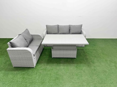 Fimous 5 Seater PE Rattan Wicker Garden Furniture Patio Conservatory Sofa Set with Adjustable Lifting Dining or Coffee Table 3 Seater Sofa Love Sofa