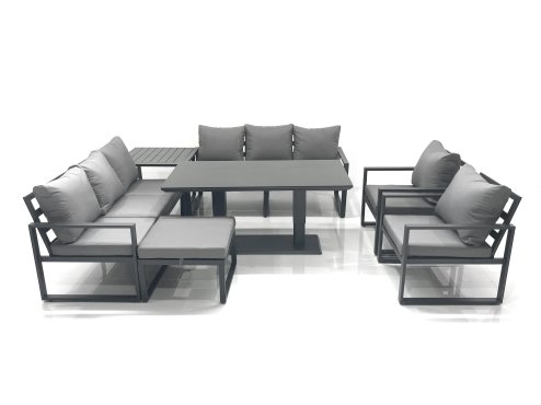 Fimous Garden Sofa Set Aluminium Furniture Rising Dining Tabe Set with 2 Chair Big Footstool Side Table Dark Grey