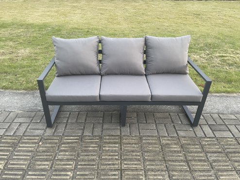 Fimous Aluminium Patio Outdoor Garden Furniture Lounge Sofa Set Gas Fire Pit Dining Table with 2 Big Footstools Dark Grey
