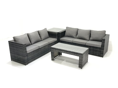 Fimous Garden Outdoor Rattan Furniture Set with Sofa Coffee table 2 Side Tables Dark Grey Mixed