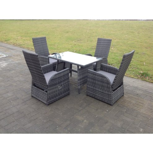 Fimous Oblong Rectangular Table Adjustable Reclining Chair Rattan Dining Set Outdoor Garden Furniture Table And Chair Set Mixed Grey 4 Chairs