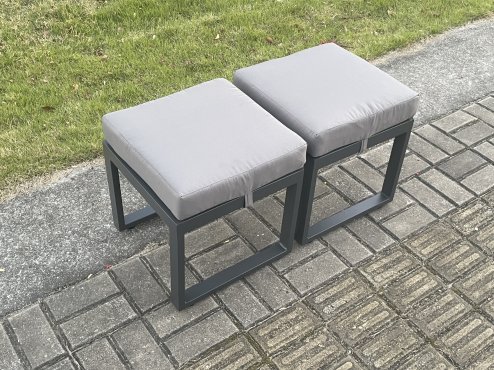 Fimous Outdoor Garden Rectangular Coffee table Aluminium Patio Tea Table with 2 Small Footstool for Balcony, Terrace,Swimming Pool Dark Grey