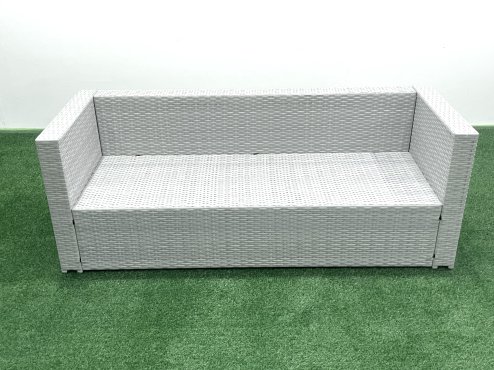 Fimous Rattan Garden Furniture Set Outdoor Lounger Sofa with Coffee Table 2 Small Footstools Light Grey Mixed 6 Seater