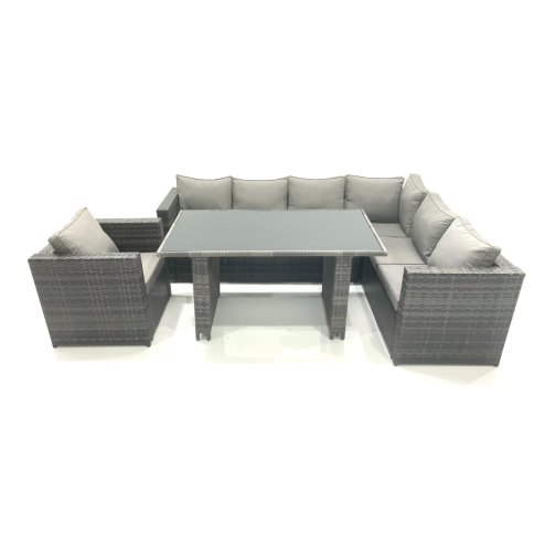 Fimous Lounge Rattan Corner Sofa Set Outdoor Garden Furniture Rectangular Dining Table Chair