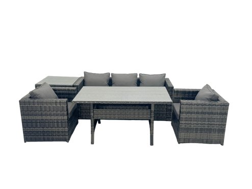 Fimous Outdoor Dining Table Sofa Armchair Set with Side Table Garden Furniture Set Dark Grey Mixed
