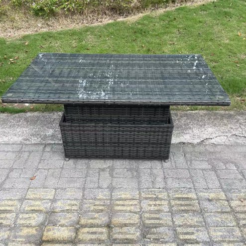 Fimous PE Wicker Rattan Garden Furniture Rising Adjustable Lifting Dining or Coffee Table In Dark Grey Mixed